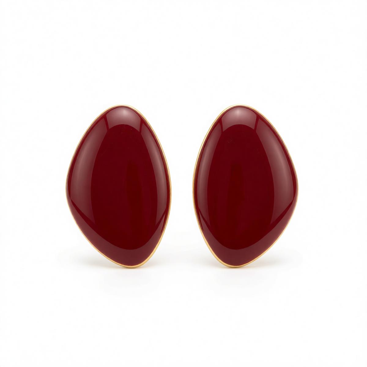 Red Enamel & Goldtone Drop Statement Stud Earrings