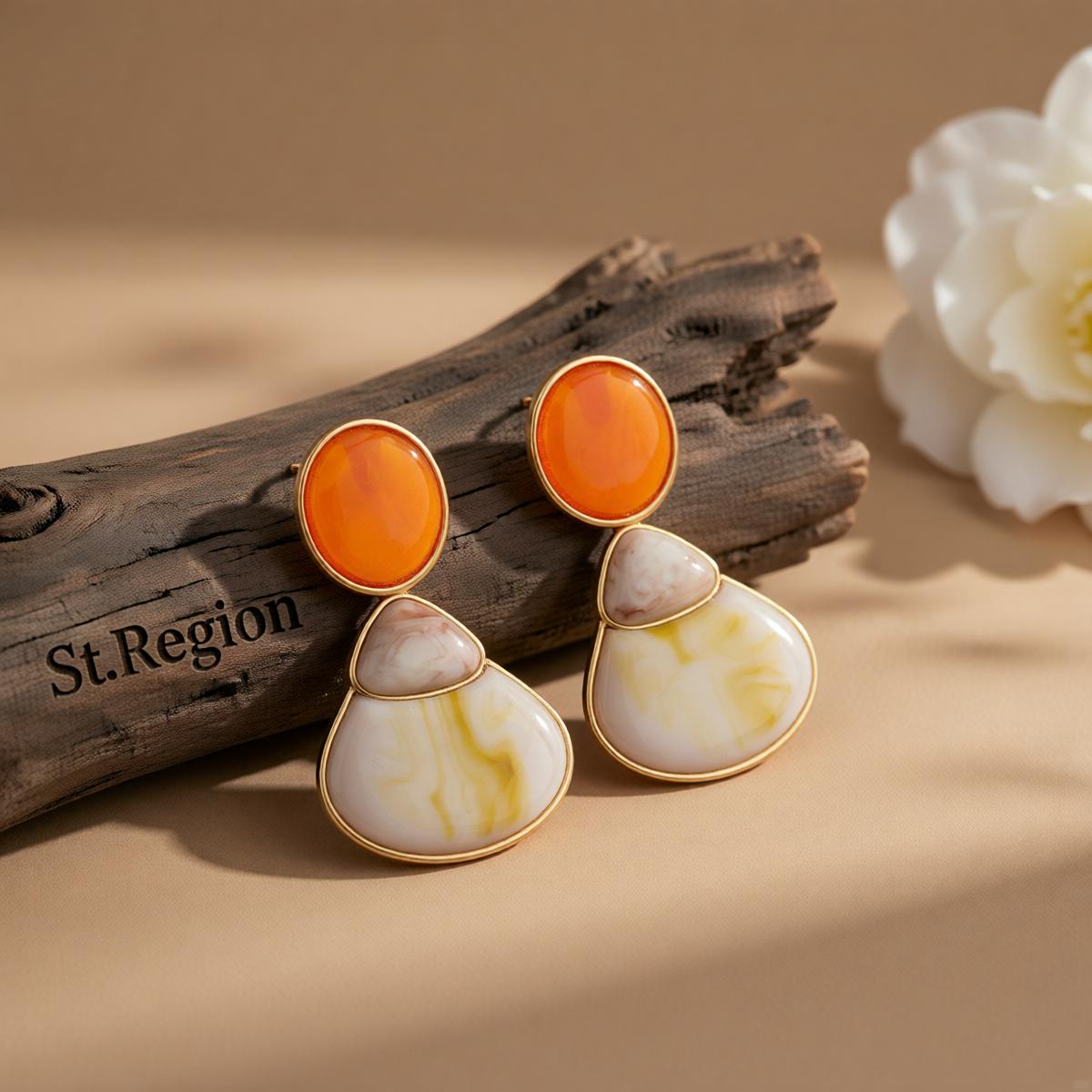 Resin & Goldtone Shell Dangle Earrings
