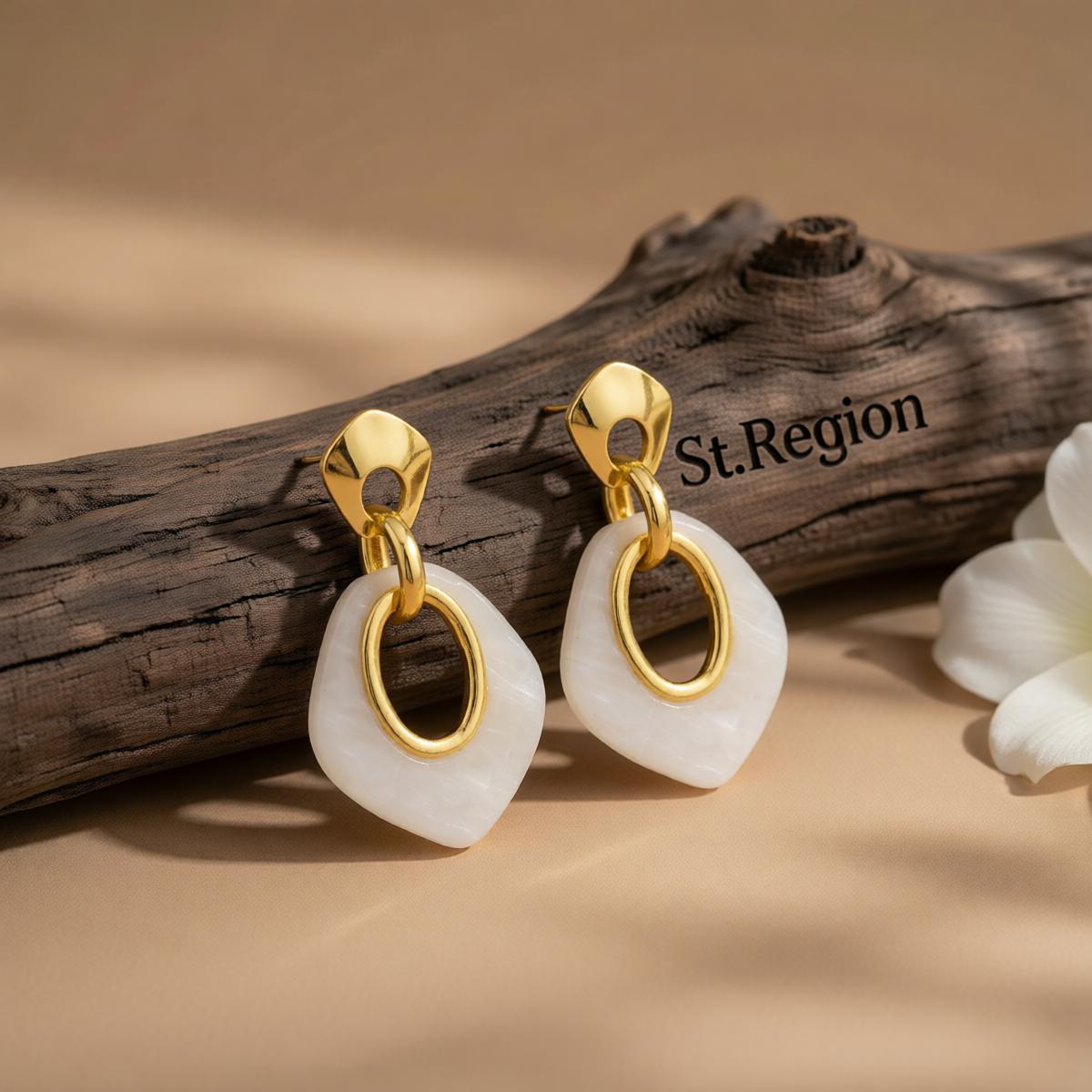 Acrylic & Goldtone Rhombus Dangle Earrings