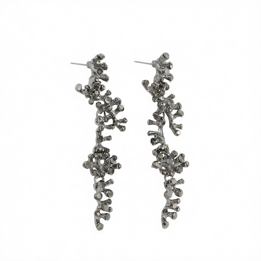 Cubic Zirconia & Blacktone Coral Branch Dangle Earrings