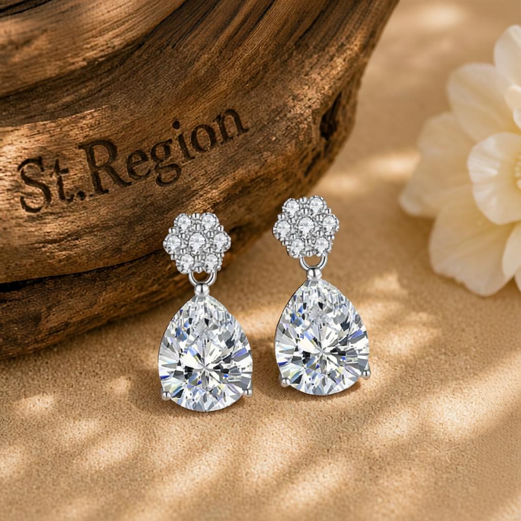 Cubic Zirconia & Clear Crystal Floral Drop Earrings