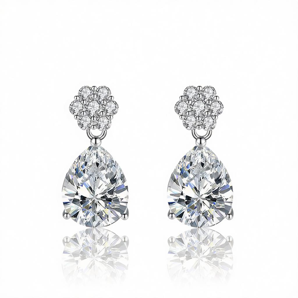 Cubic Zirconia & Clear Crystal Floral Drop Earrings