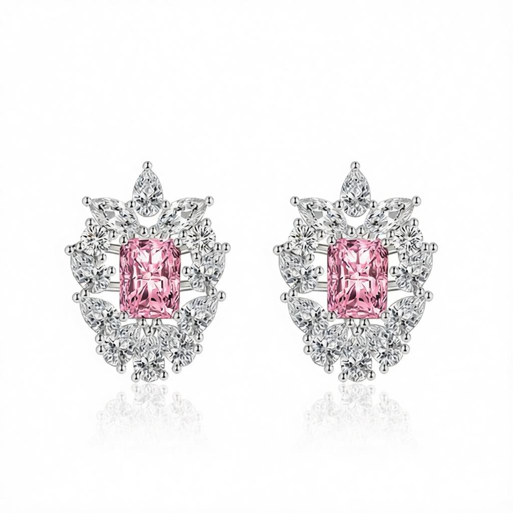Pink Crystal & Cubic Zirconia Cluster Stud Earrings