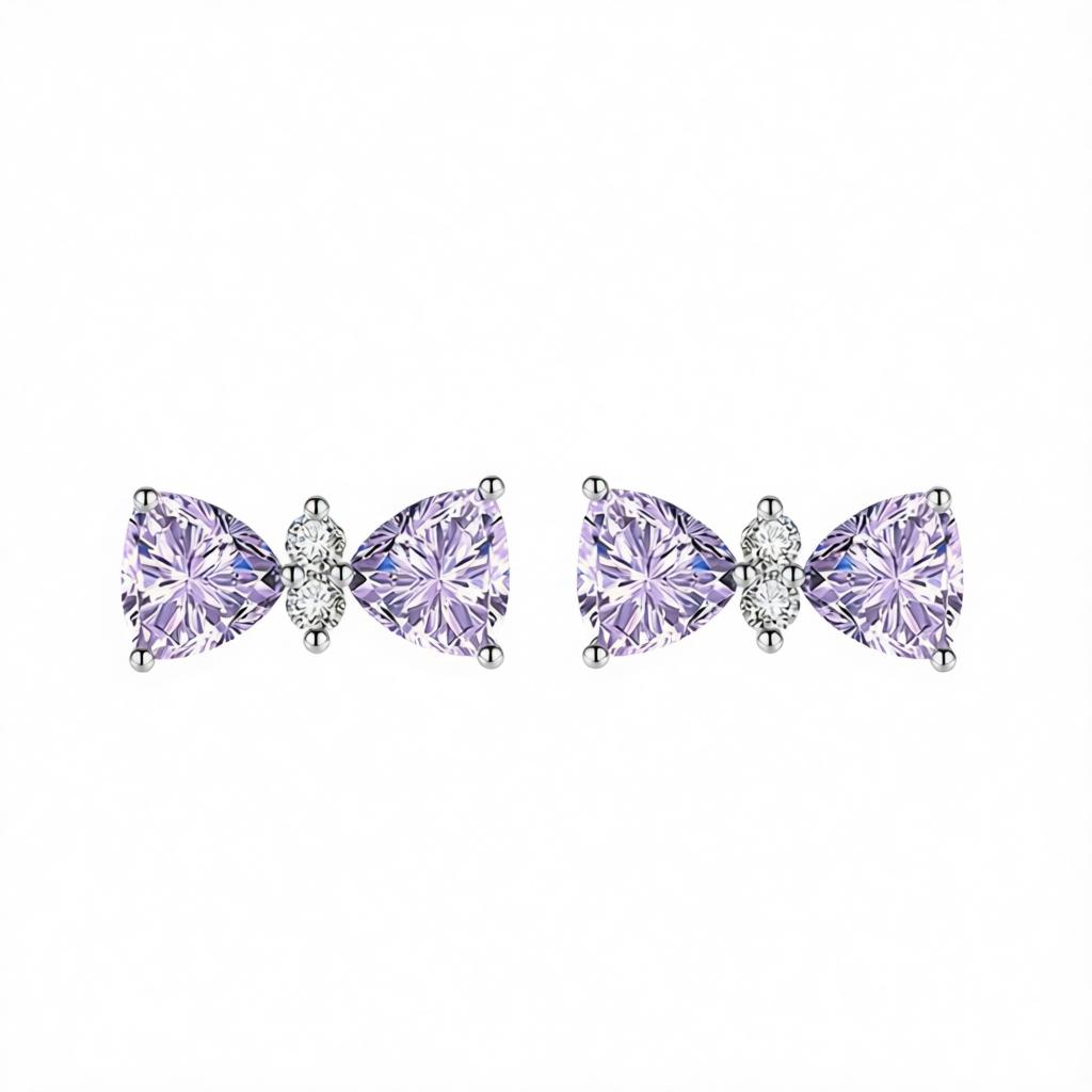 Cubic Zirconia & Purple Crystal Bow Stud Earrings