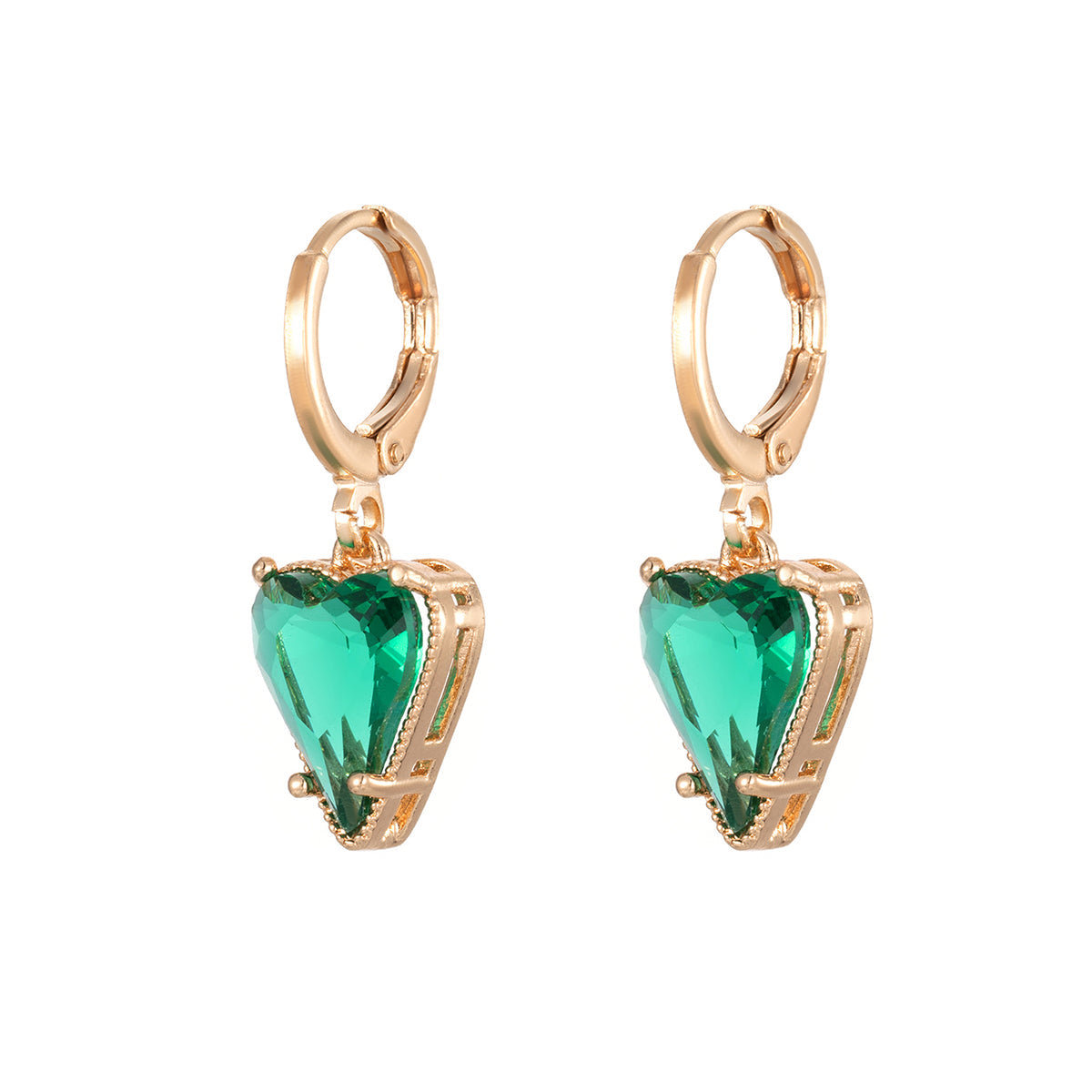 Emerald Crystal & Goldtone Heart Huggie Earrings
