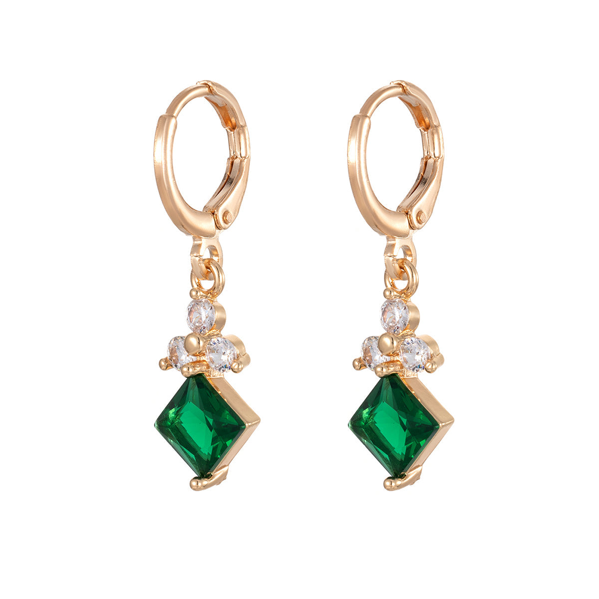 Emerald Crystal & Cubic Zirconia Goldtone Flower Rhombus Huggie Earrings