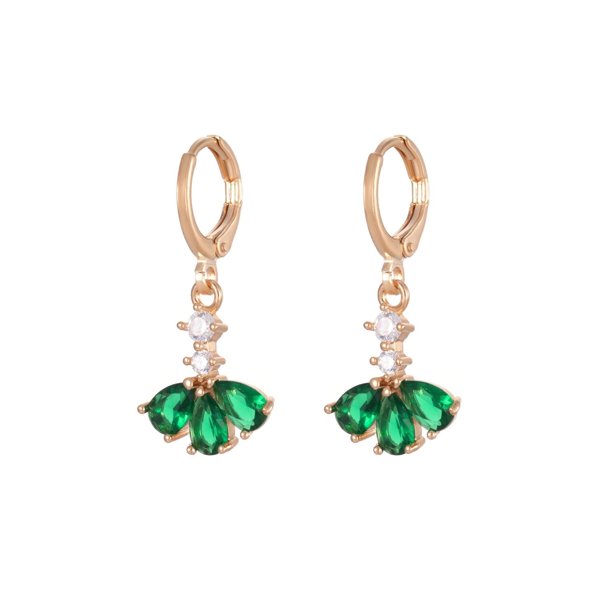 Emerald Crystal & Cubic Zirconia Goldtone Petals Huggie Earrings
