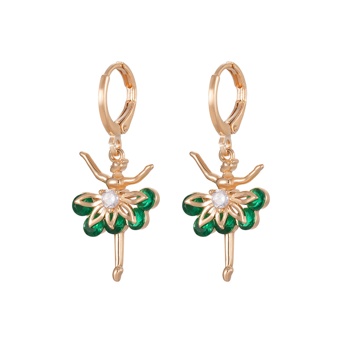 Emerald Crystal & Cubic Zirconia Goldtone Ballet Girl Huggie Earrings