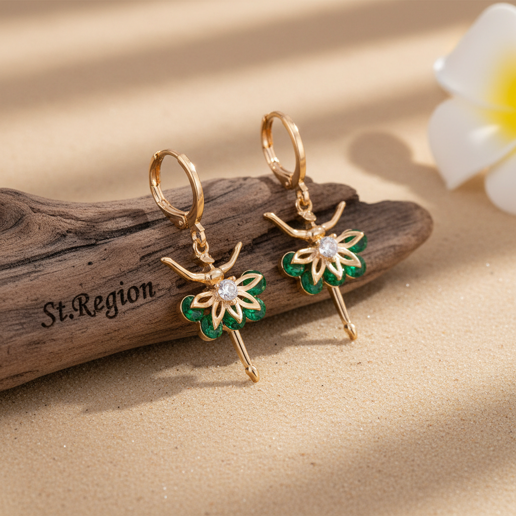 Emerald Crystal & Cubic Zirconia Goldtone Ballet Girl Huggie Earrings