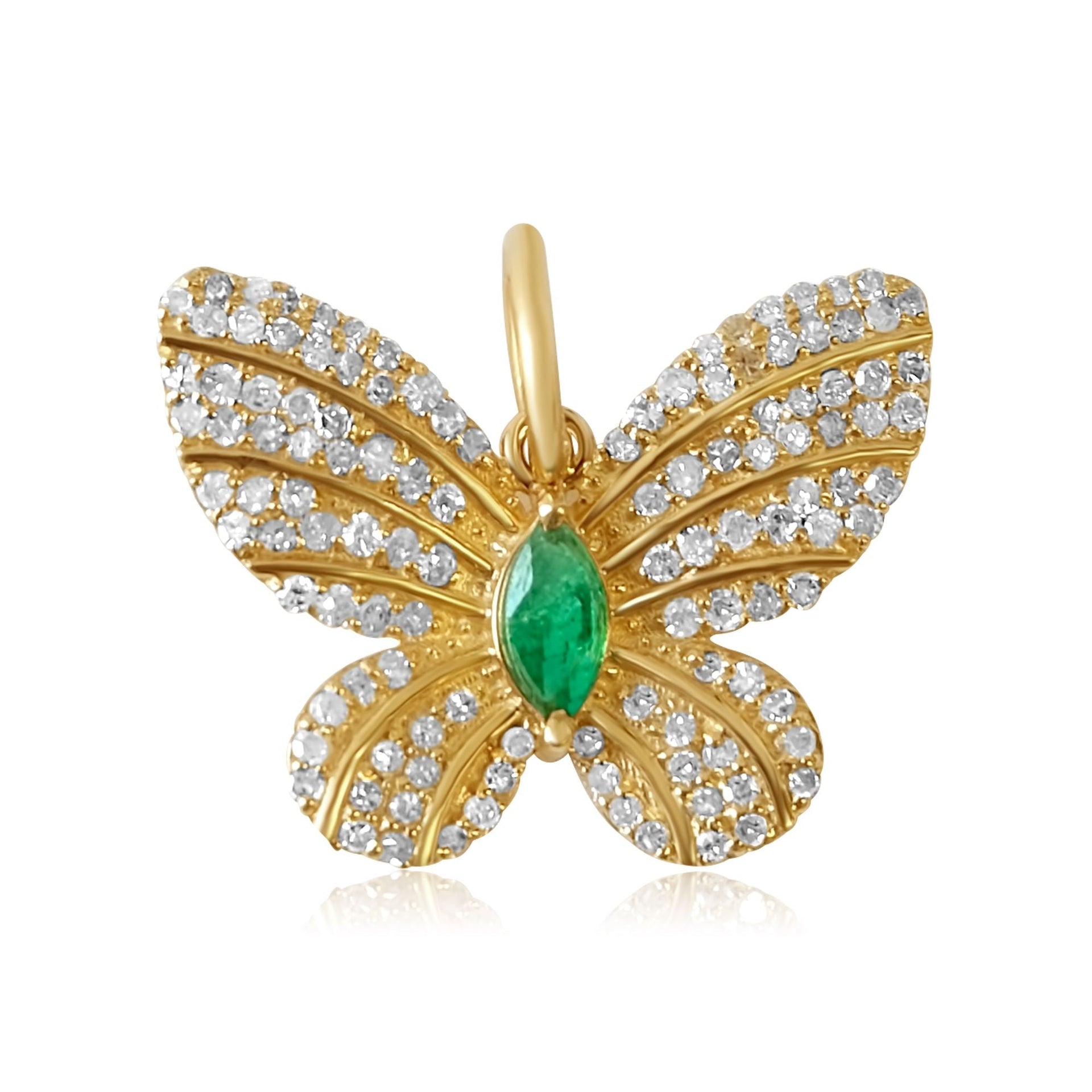 Gold Diamond Emerald Marquise Butterfly Pendant