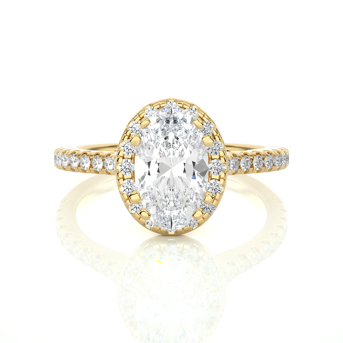 Oval-Cut Lab-grown Diamond Pave Ring with Side Stones in 10K White Gold