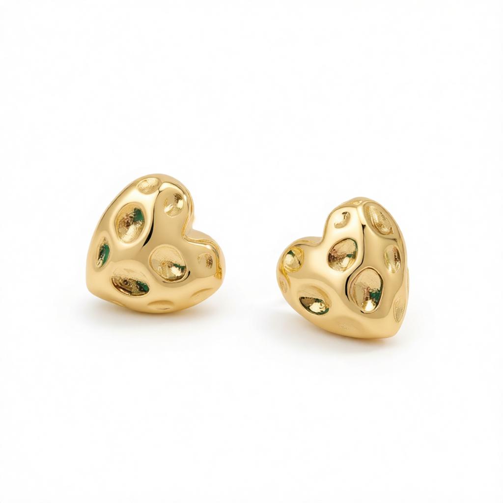 18K Gold-Plated Textured Heart Stud Earrings
