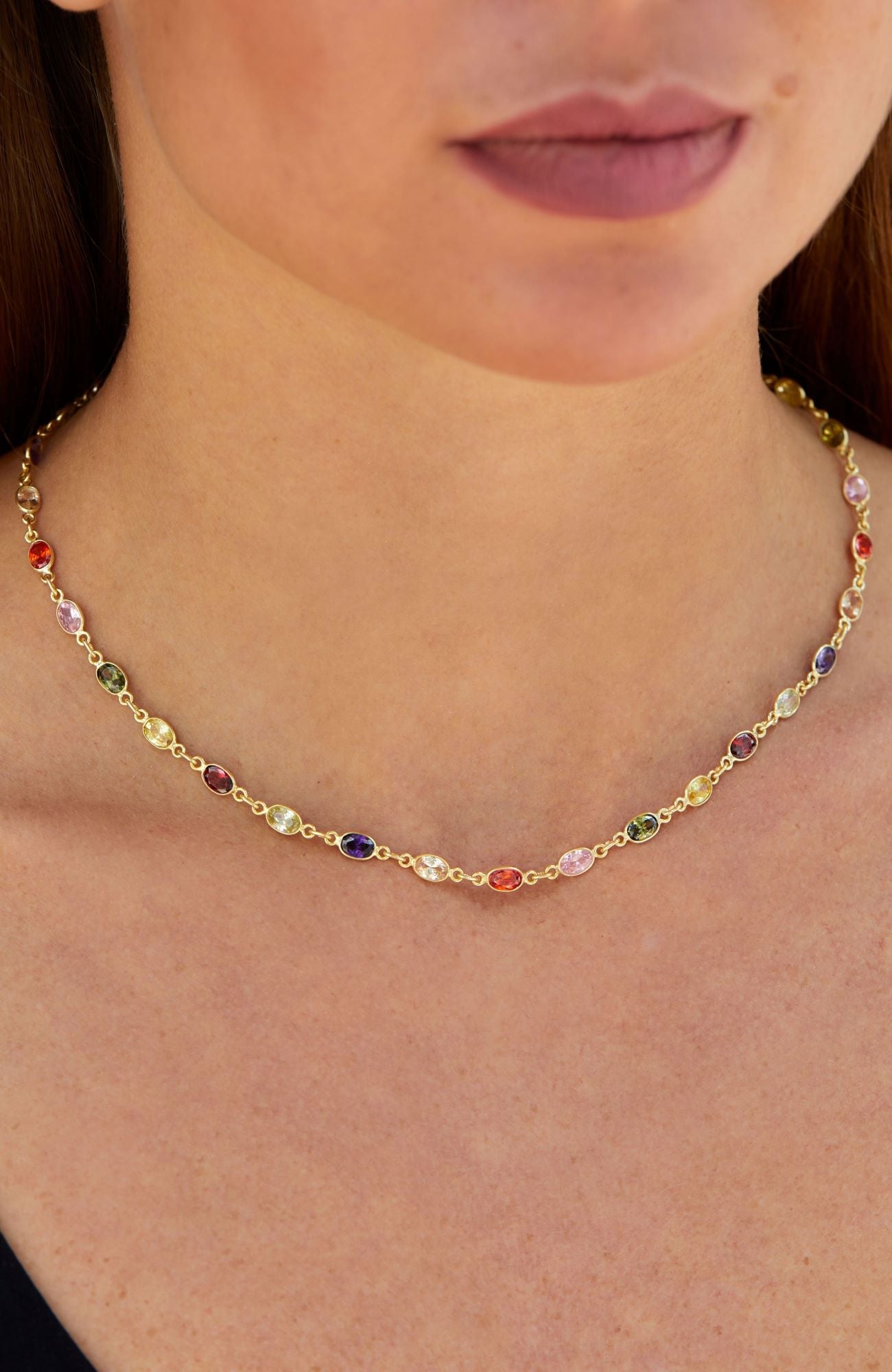 18K Gold Vermeil Multi-Color Lab Created Gem Necklace 20' + 2'