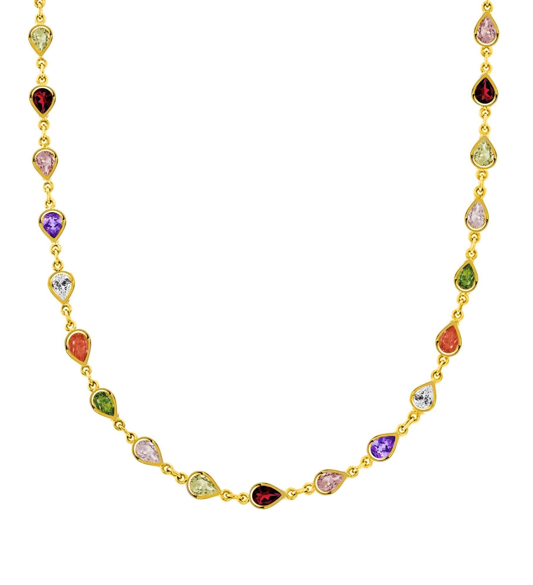 18K Gold Vermeil Multi-Color Lab Created Gem Necklace 20' + 2'