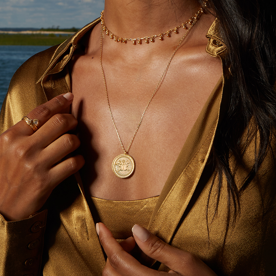 Gemini Gold Zodiac Coin Necklace