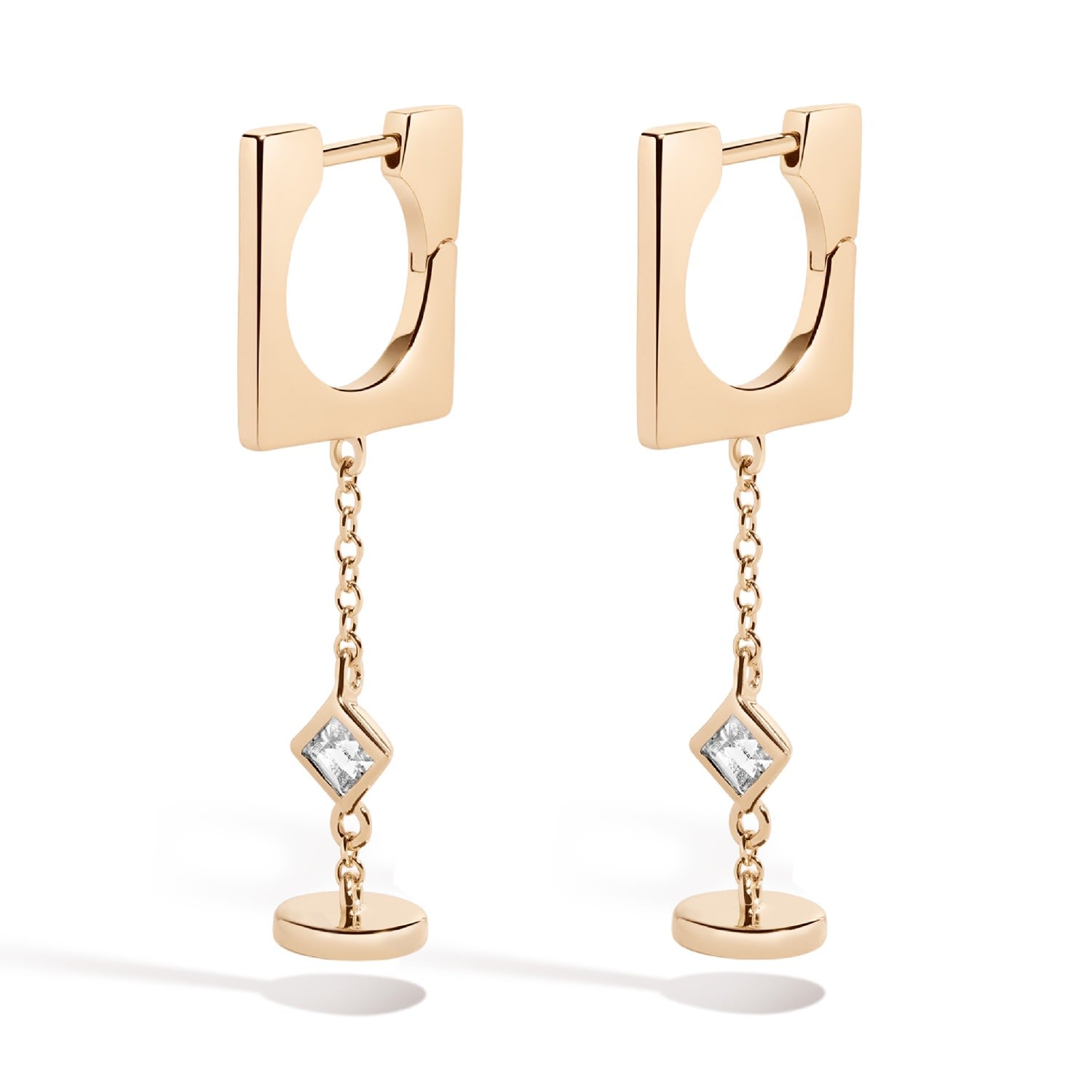 A Dream, Aloud Earrings - 18K Gold Vermeil Hoop Earrings With Cable Chain Drop, White Topaz Gemstones, And Hanging Charm