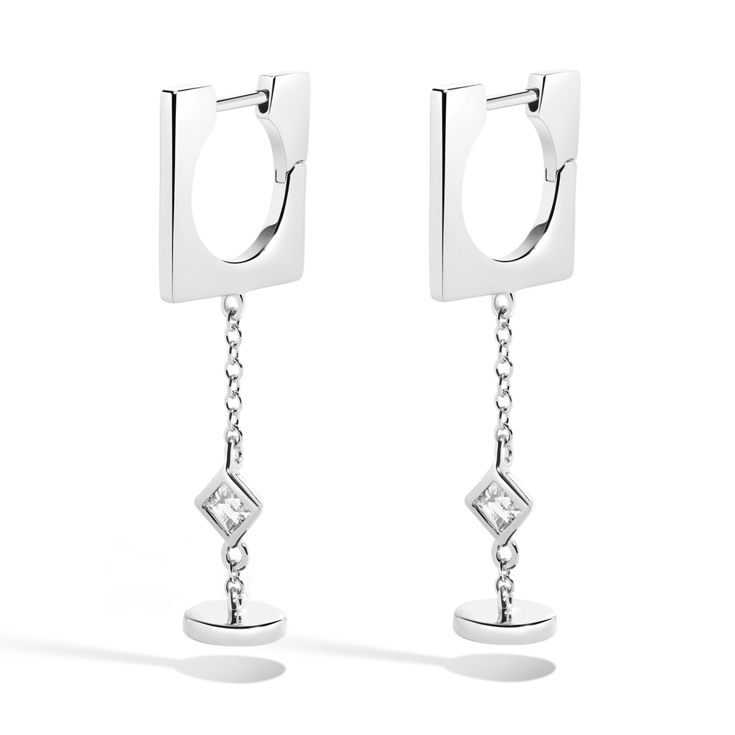 A Dream, Aloud Earrings - Sterling Silver Hoop Earrings With Cable Chain Drop, White Topaz Gemstones, And Hanging Charm