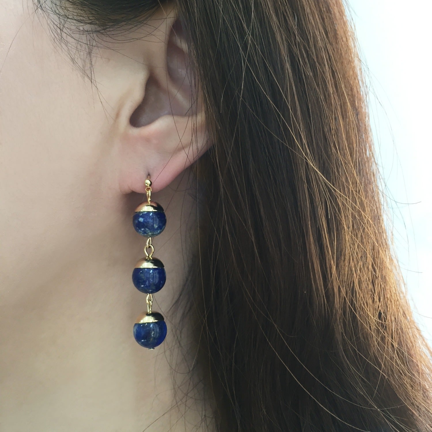 Lapis Lazuli Ball Round Dangle Earrings