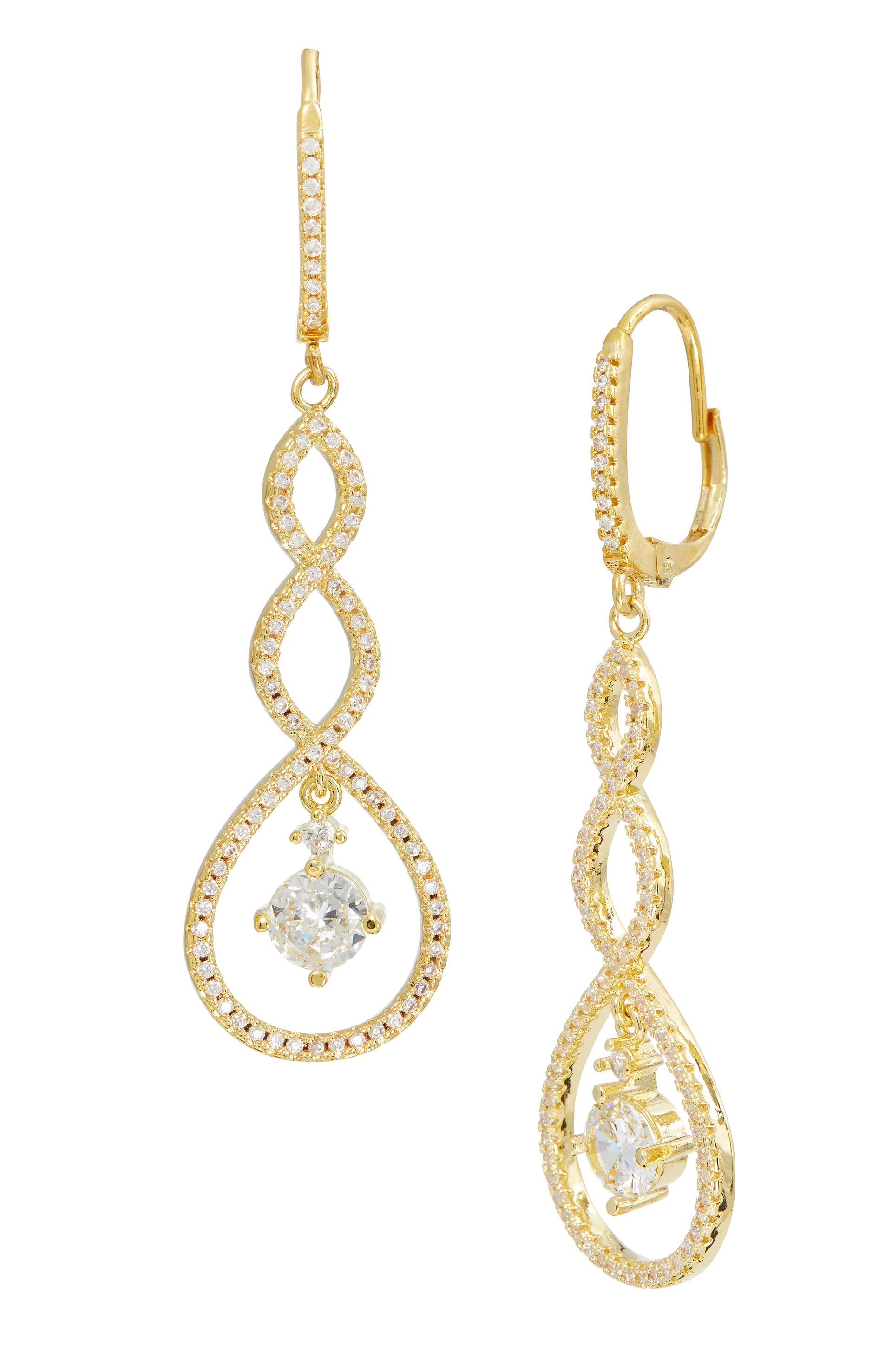 Gold Plated Twist Cz Long Earrings