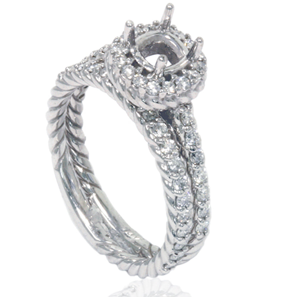 7/8 ct Braided Engagement Wedding Ring Set 14K White Gold