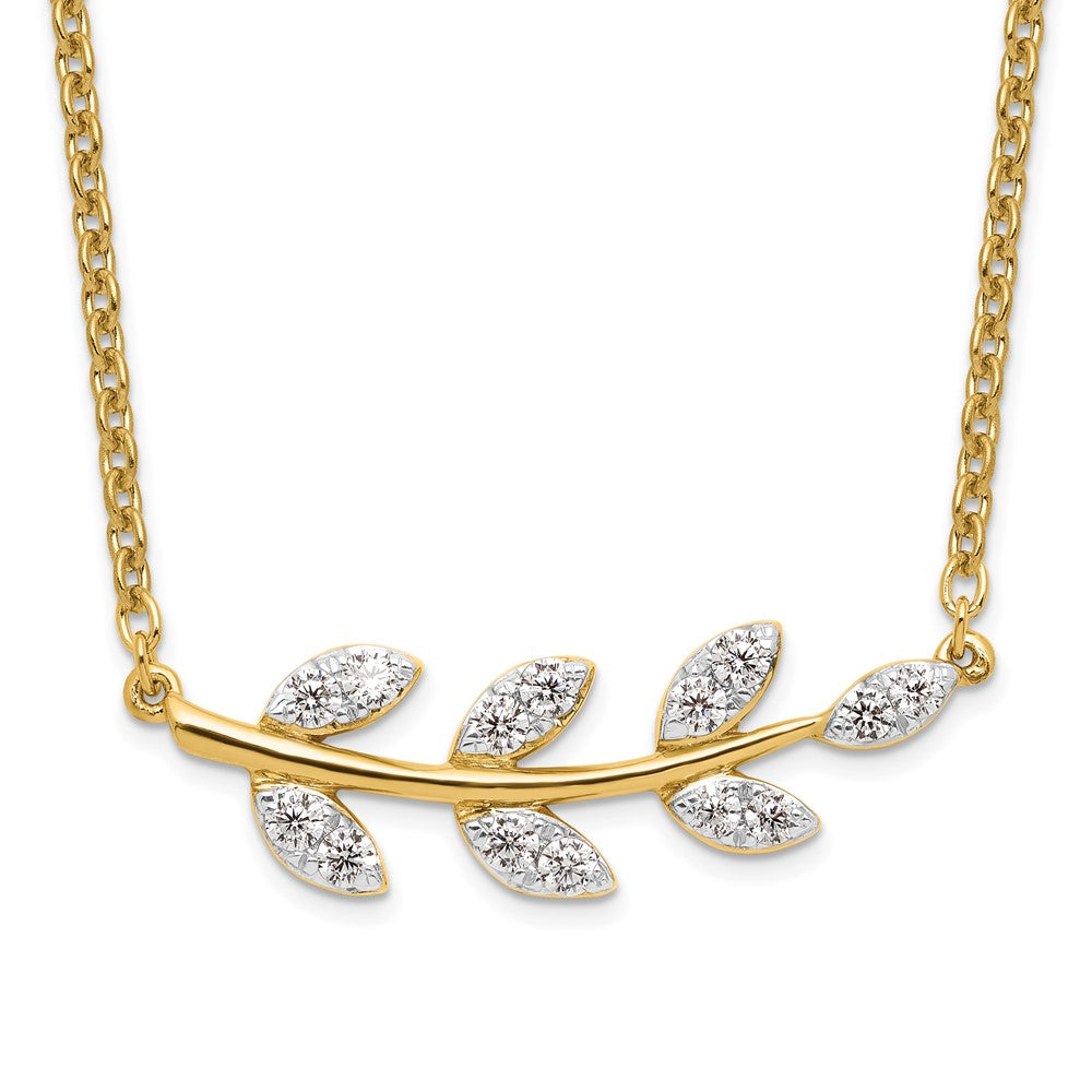 14K Yellow Gold 0.40 CT Lab Grown Diamond Branch With Leaves Necklace 18' Clarity VS Color G-H