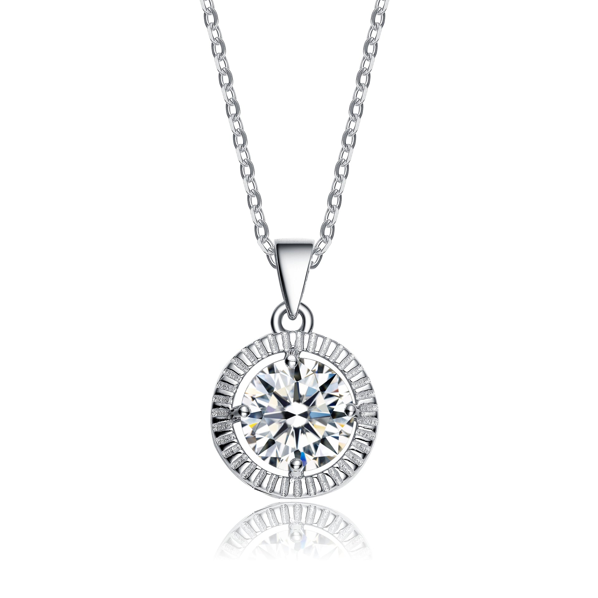 C.z. Sterling Silver Rhodium Plated Classic Round Pendant