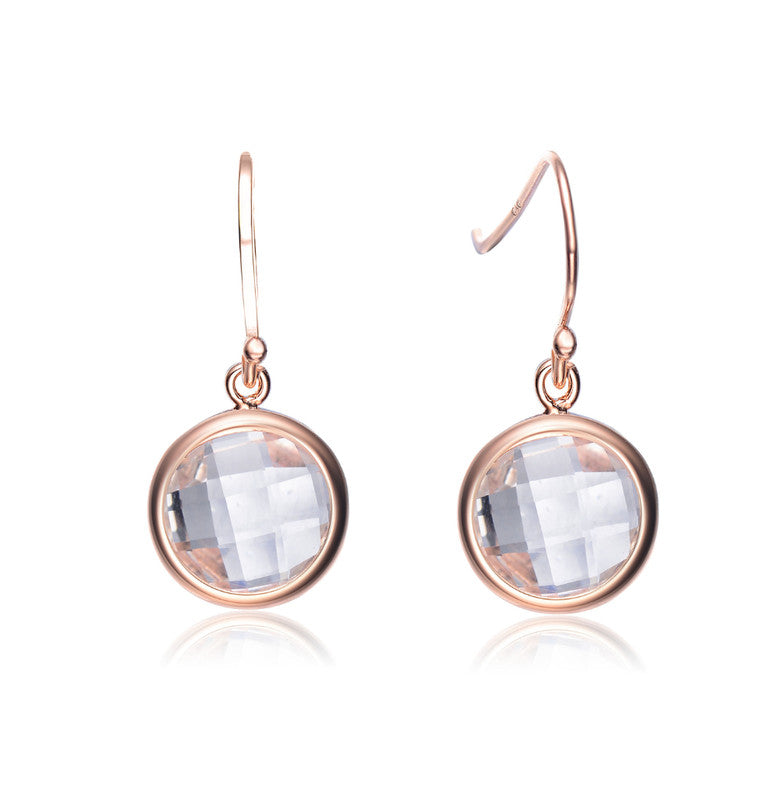 GENEVIVE Sterling Silver Rose Gold Plated Cubic Zirconia Pave Drop Earrings