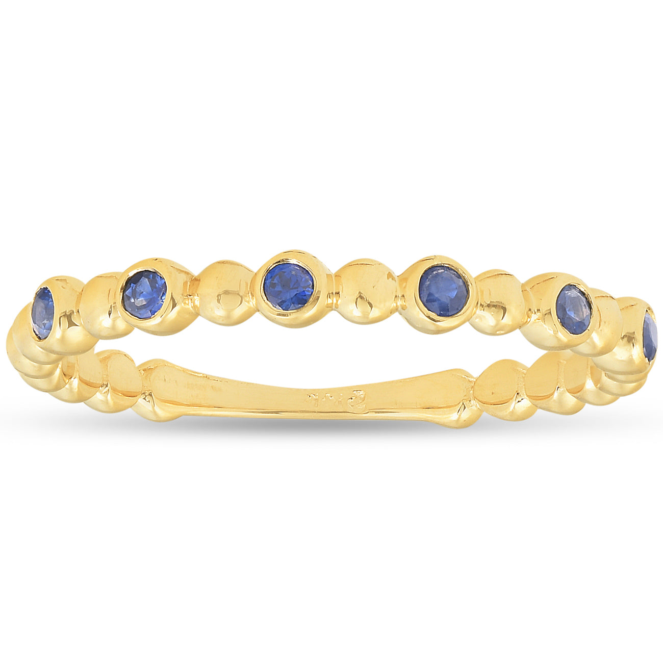 14k Yellow Gold Blue Sapphire Ring 1/8 ct Women's Stackable Beaded Band