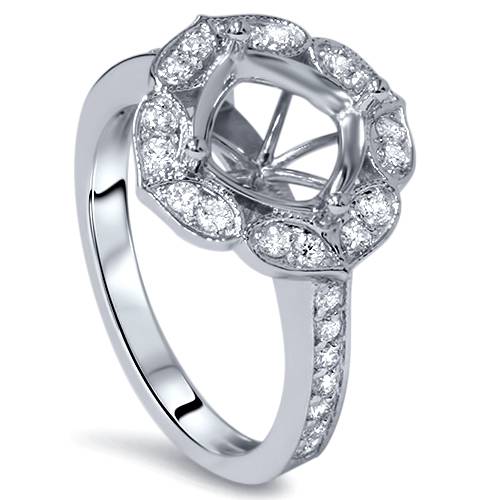 1/2ct Antique Halo Diamond Engagement Ring Setting 14K White Gold