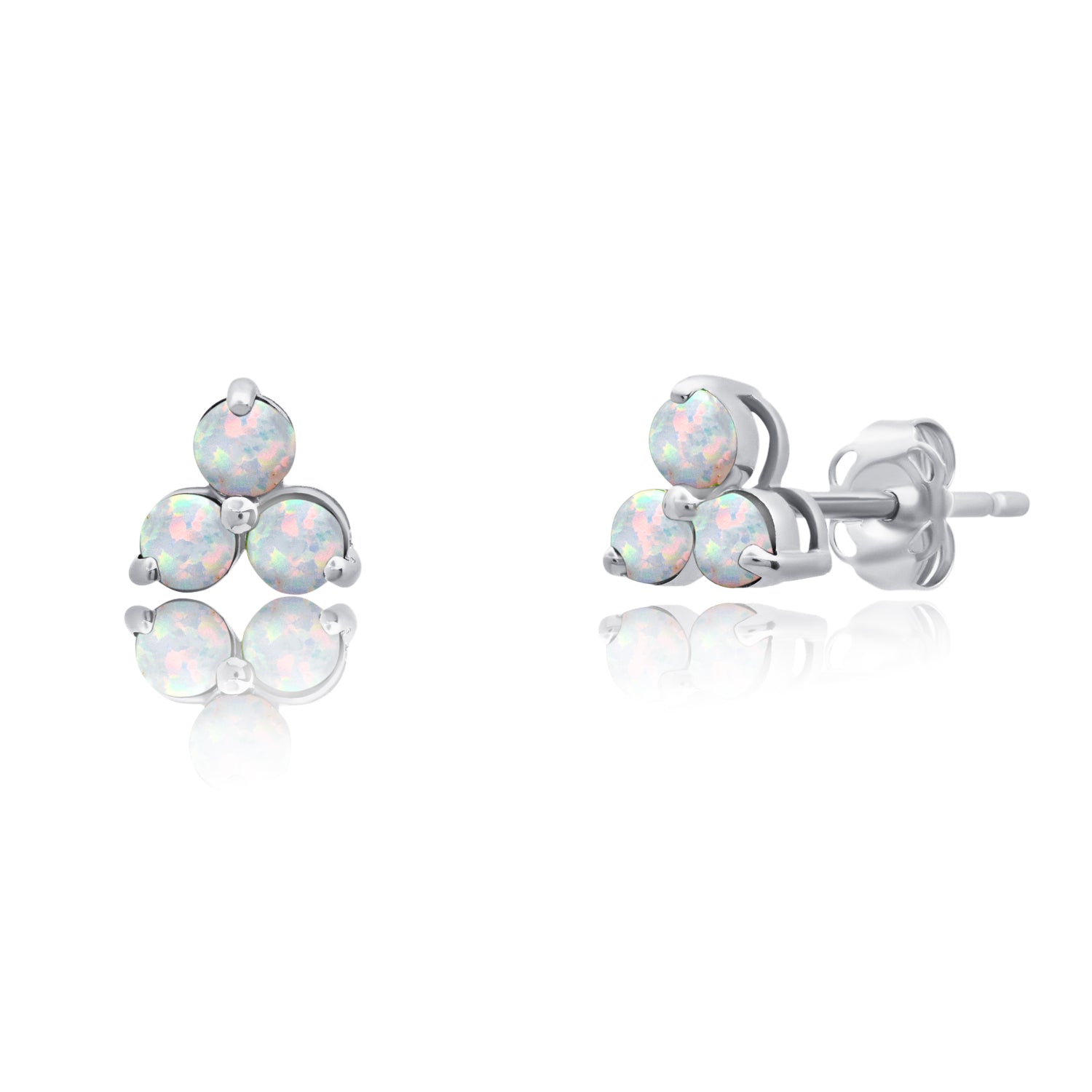 14k White or Yellow Gold Small Gemstone Trio Round Stud Earrings with Push Backs