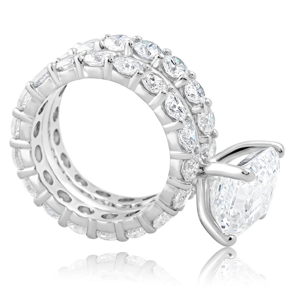 11Ct Emerald Cut Moissanite & Lab Grown Diamond Engagement Eternity 14k Ring Set