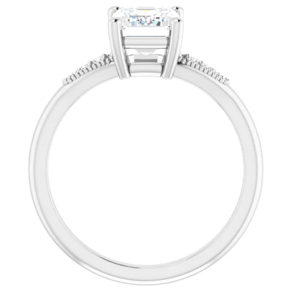 1 3/4 ct Diamond & Emerald Cut Moissanite Vintage Engagement Ring White Gold