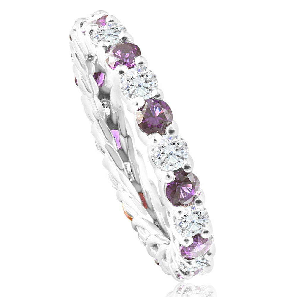 2 1/2 ct Amethyst & Diamond Eternity Ring 14k White Gold