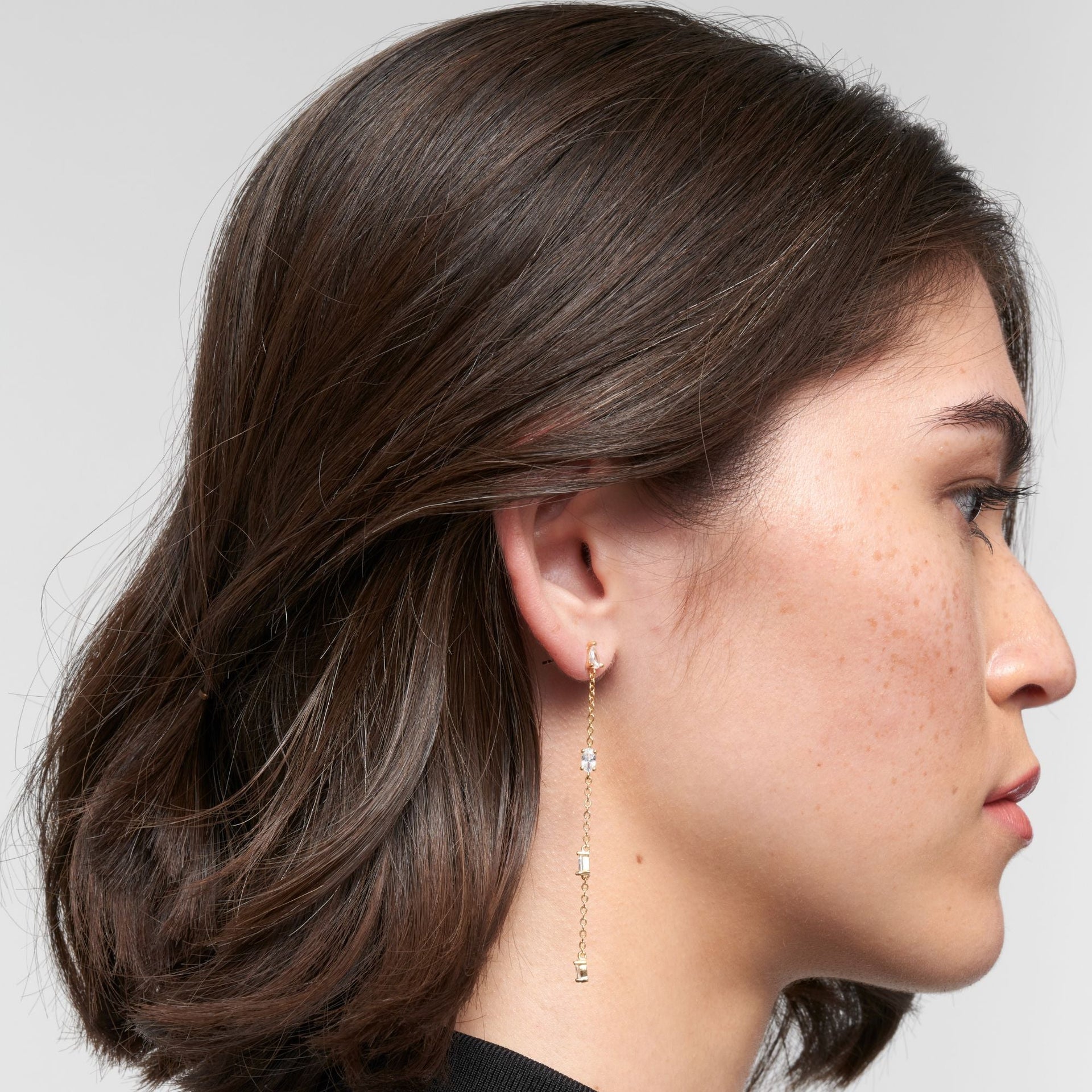 14k Gold Plated Chain Sweeper Earrings with Mixed Shape Stones