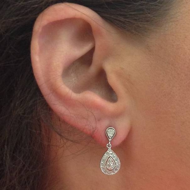 1/2ct Pear Shape Dangle Diamond Earrings 10K White Gold