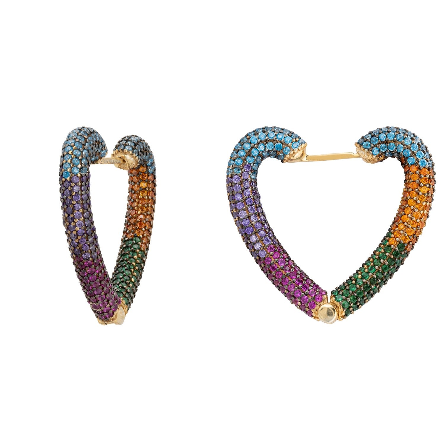 Rainbow Heart Huggie Earrings Gold