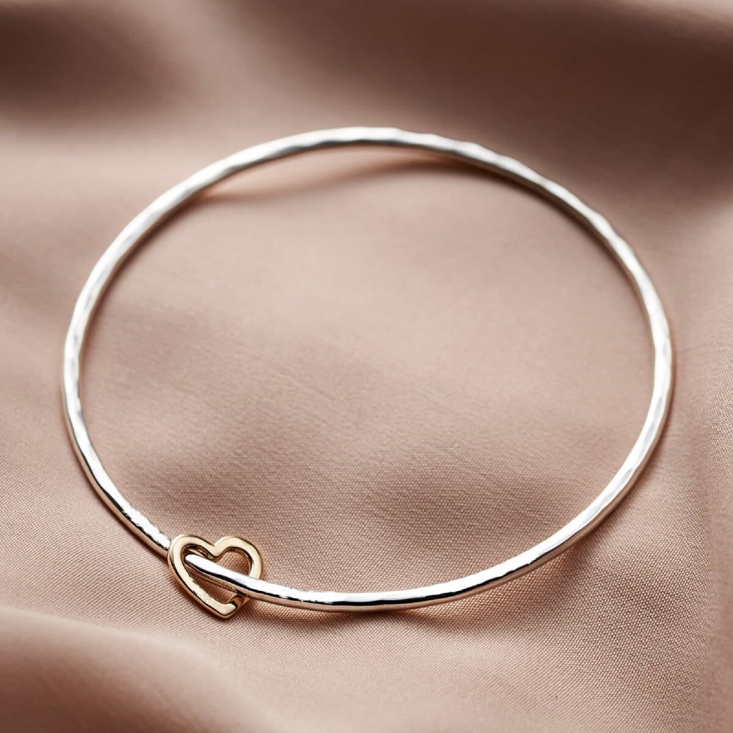 Gold Heart Sterling Silver Bangle