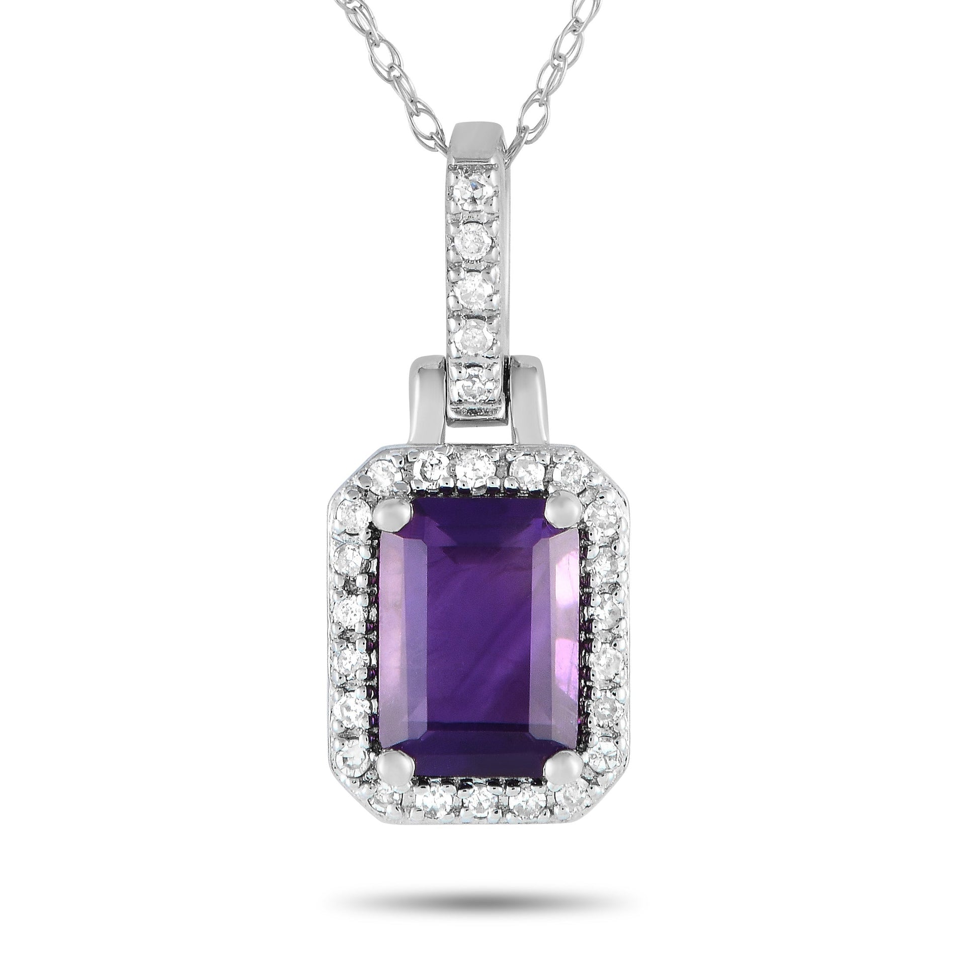 LB Exclusive 14K White Gold 0.12ct Diamond and Emerald-Cut Amethyst Necklace PD4-15501WAM