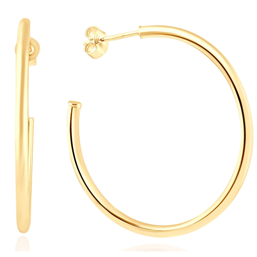 14k Yellow Gold 2mm Designer Hoops Women's Earrings 1 3/4' Tall 1.60grams