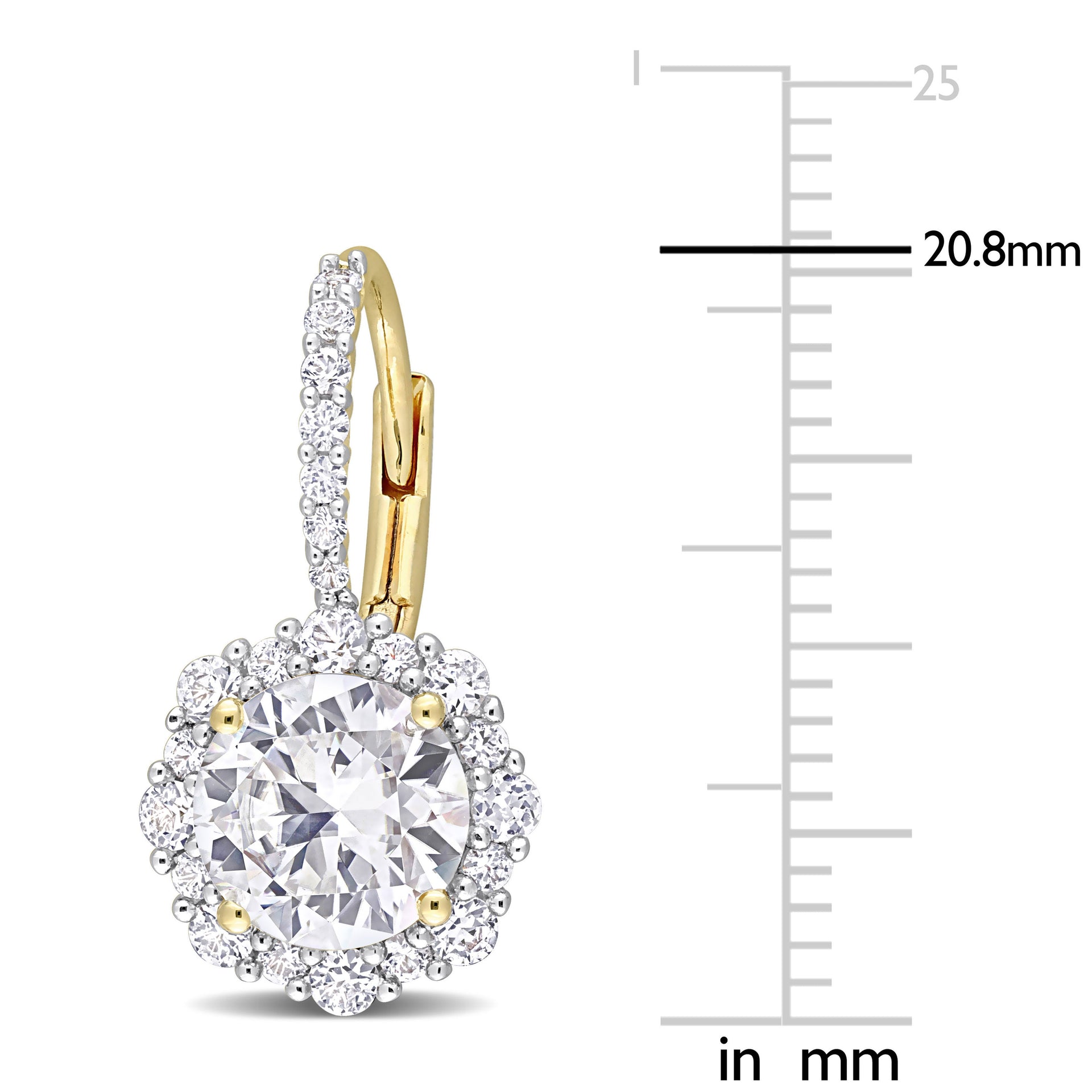 4 CT TGW Created White Sapphire Halo Leverback Earrings in Yellow Plated Sterling Silver