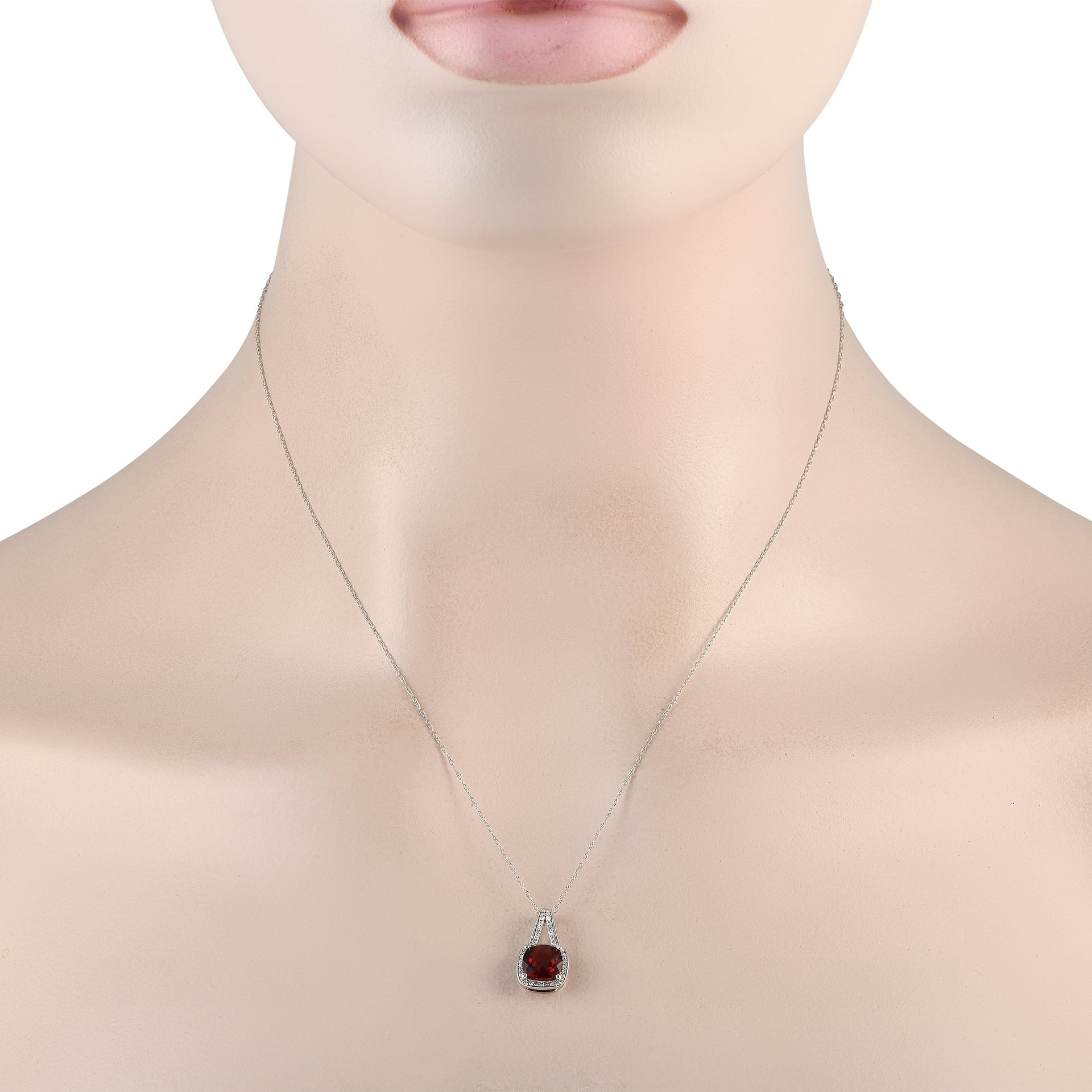 LB Exclusive 14K White Gold 0.12ct Diamond and Garnet Necklace PD4-16273WGA