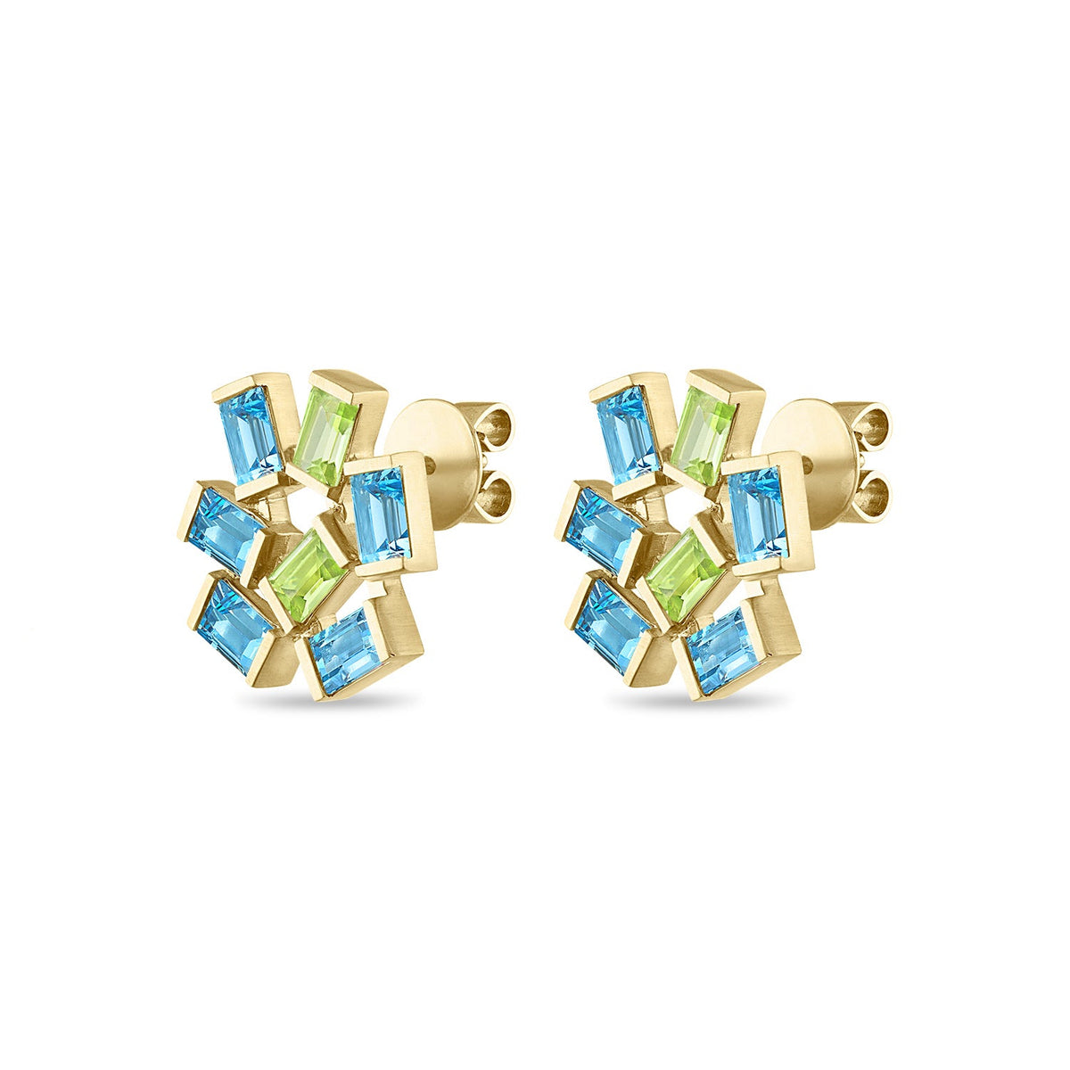 Large Jubilation Studs: Blue Topaz and Peridot