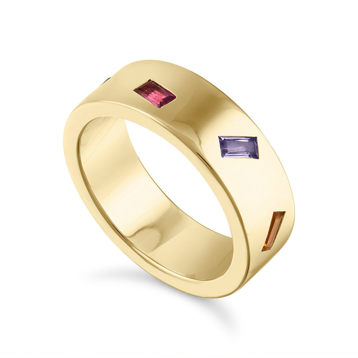 Essentials Cigar Band Ring with Rainbow Gemstones