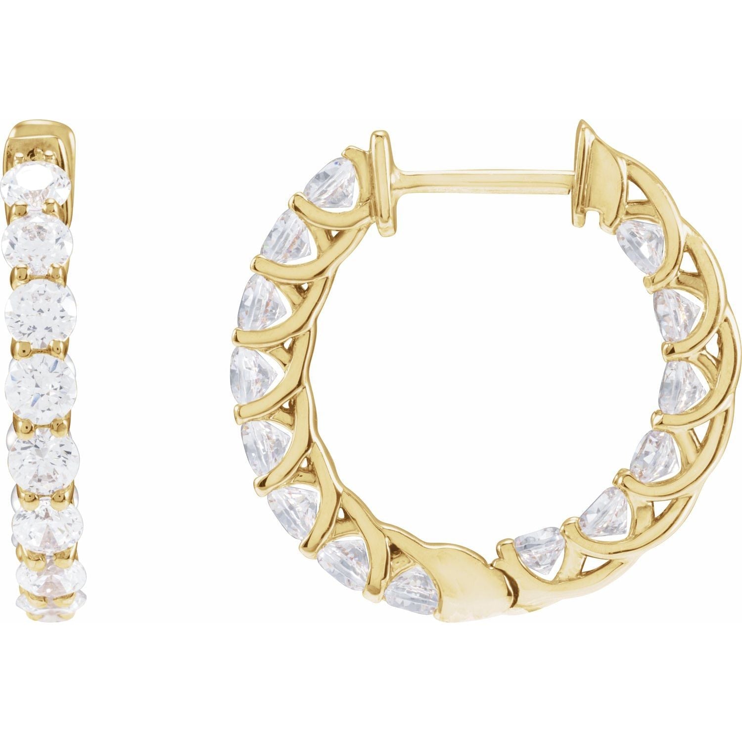 14K Yellow Gold 2 1/5ct Lab-grown Diamond Inside-outside Hoop Earrings Clarity SI Color G-H