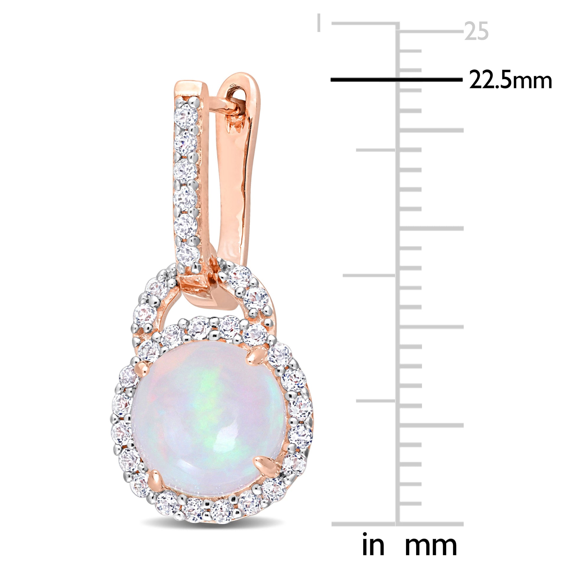3 3/8 CT TGW Blue Ethiopian Opal and White Topaz Hoop Halo Charm Earrings in Rose Plated Sterling Silver