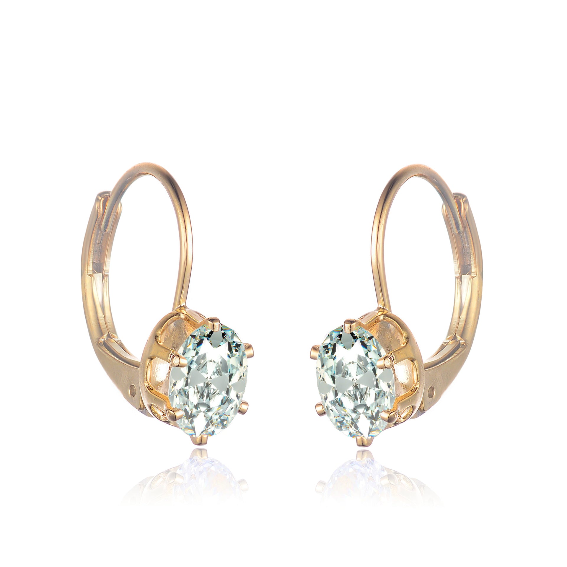 Sterling Silver Gold Plated Cubic Zirconia Leverback Drop Earrings