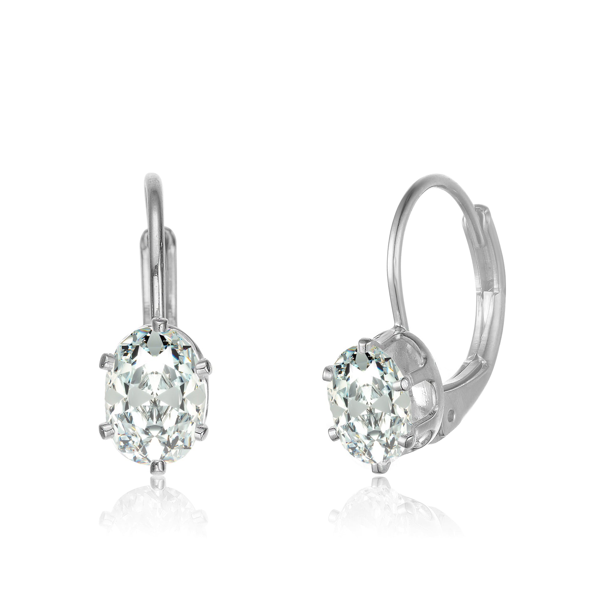 Sterling Silver Cubic Zirconia Leverback Drop Earrings