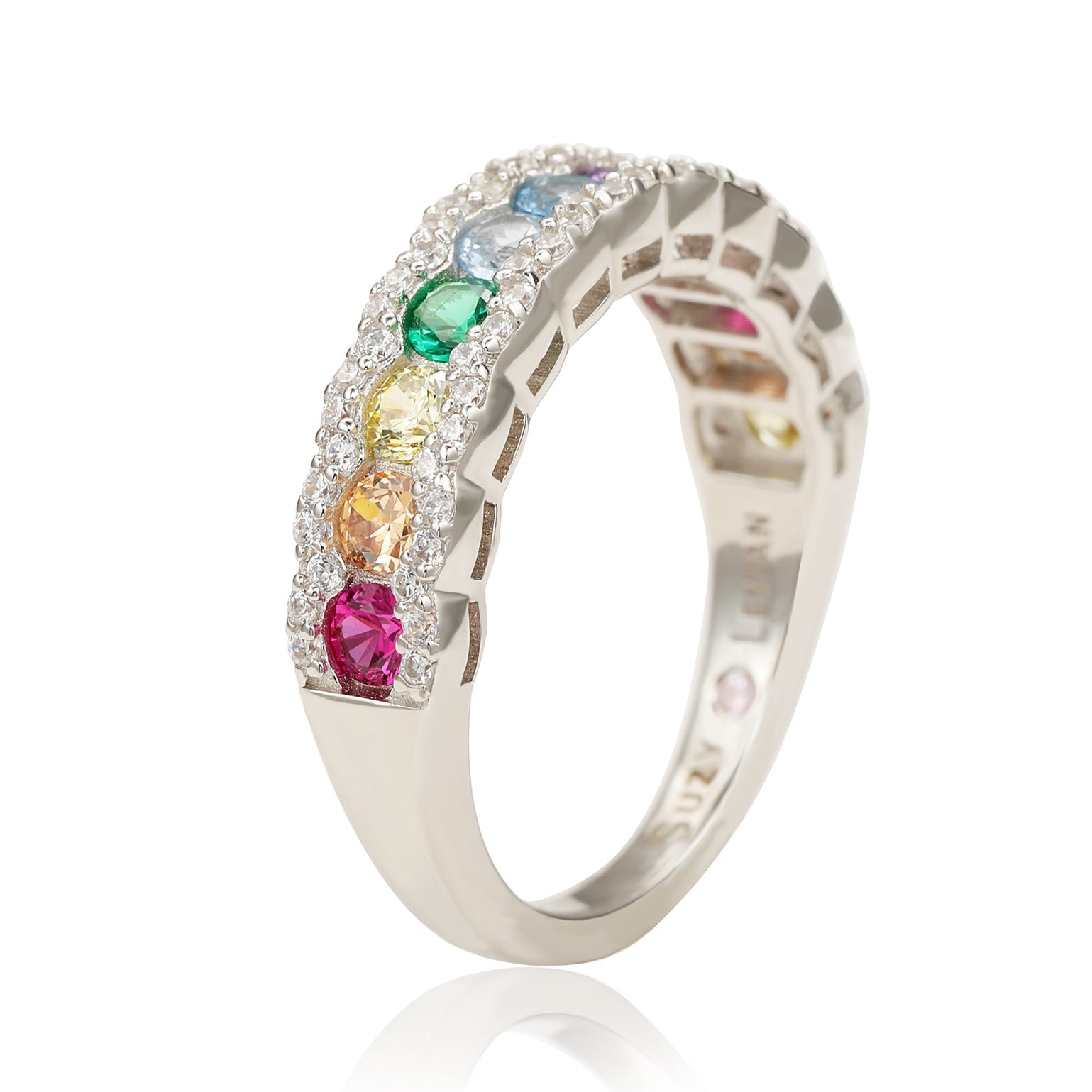 Suzy Levian Sterling Silver Rainbow Cubic Zirconia Eternity Half Band