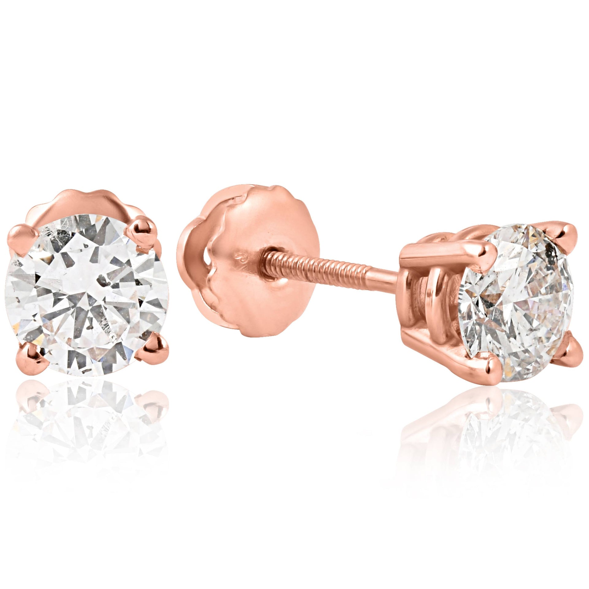 3/4 cttw Diamond Studs 14k Rose Gold Screw Back Studs
