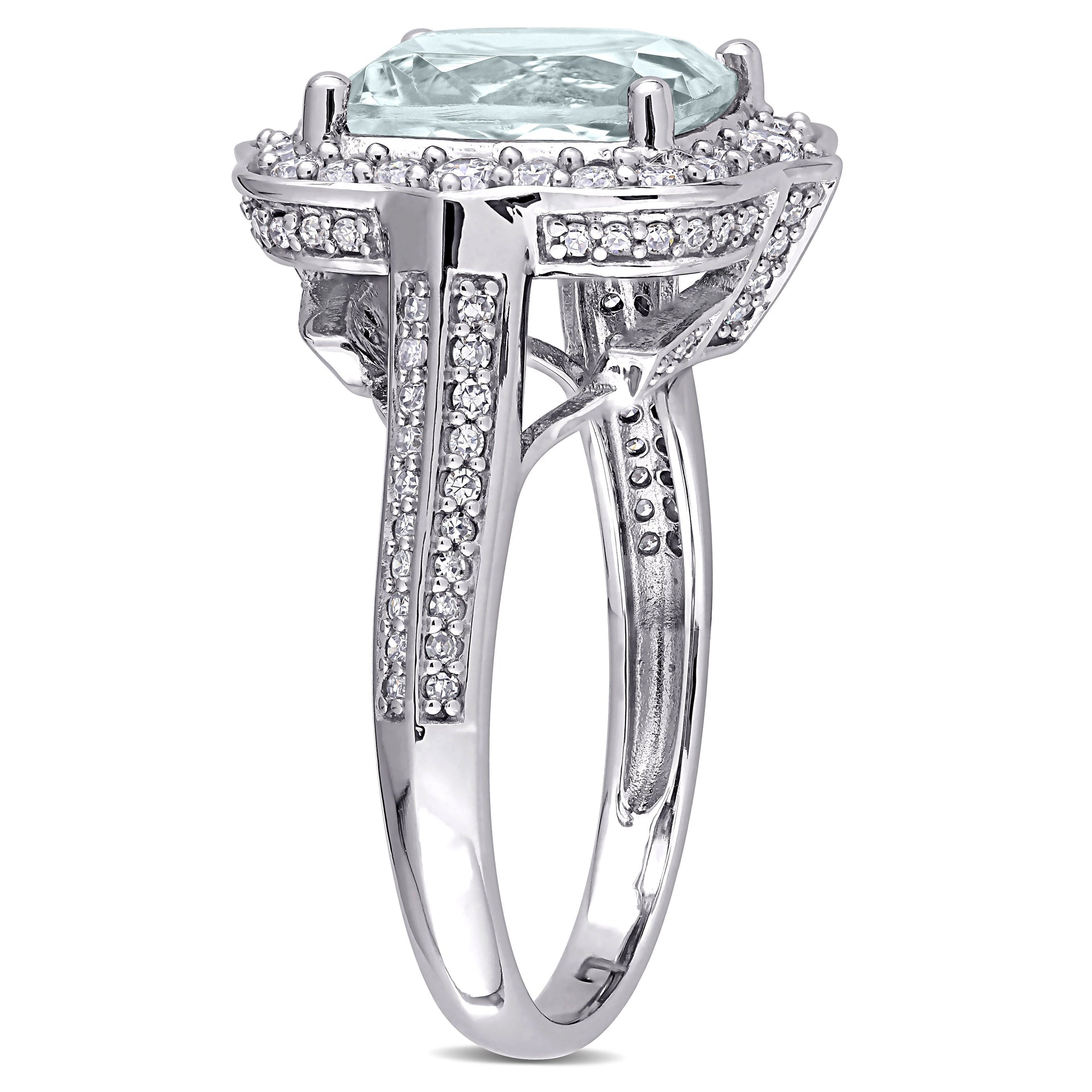 Mimi & Max 3 1/2ct TGW Aquamarine 5/8ct TW Diamond Vintage Halo Ring 14k White Gold